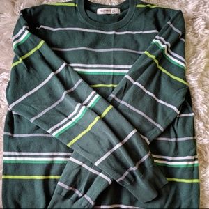 Men's Green Striped Crewneck Sweater